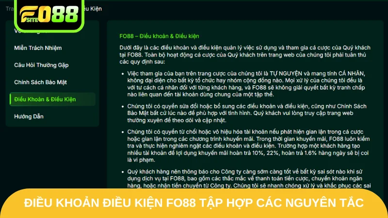 Điều khoản điều kiện Fo88 tập hợp các nguyên tắc