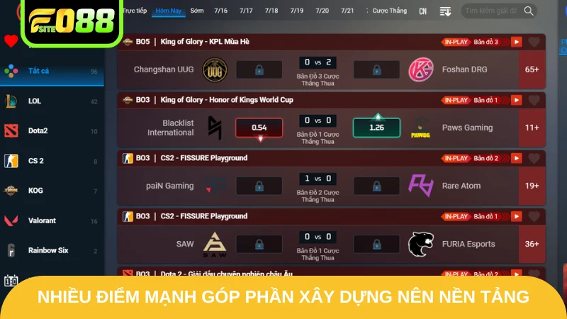 SABA Sport Fo88 - Chinh Phục Sàn Thể Thao Đẳng Cấp 2025 3 Nhiều điểm mạnh góp phần xây dựng nên nền tảng